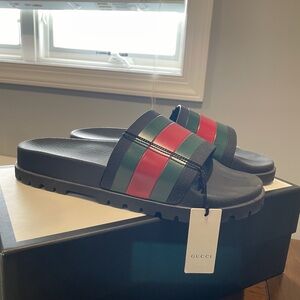 Gucci Black and Green Slide Sandals